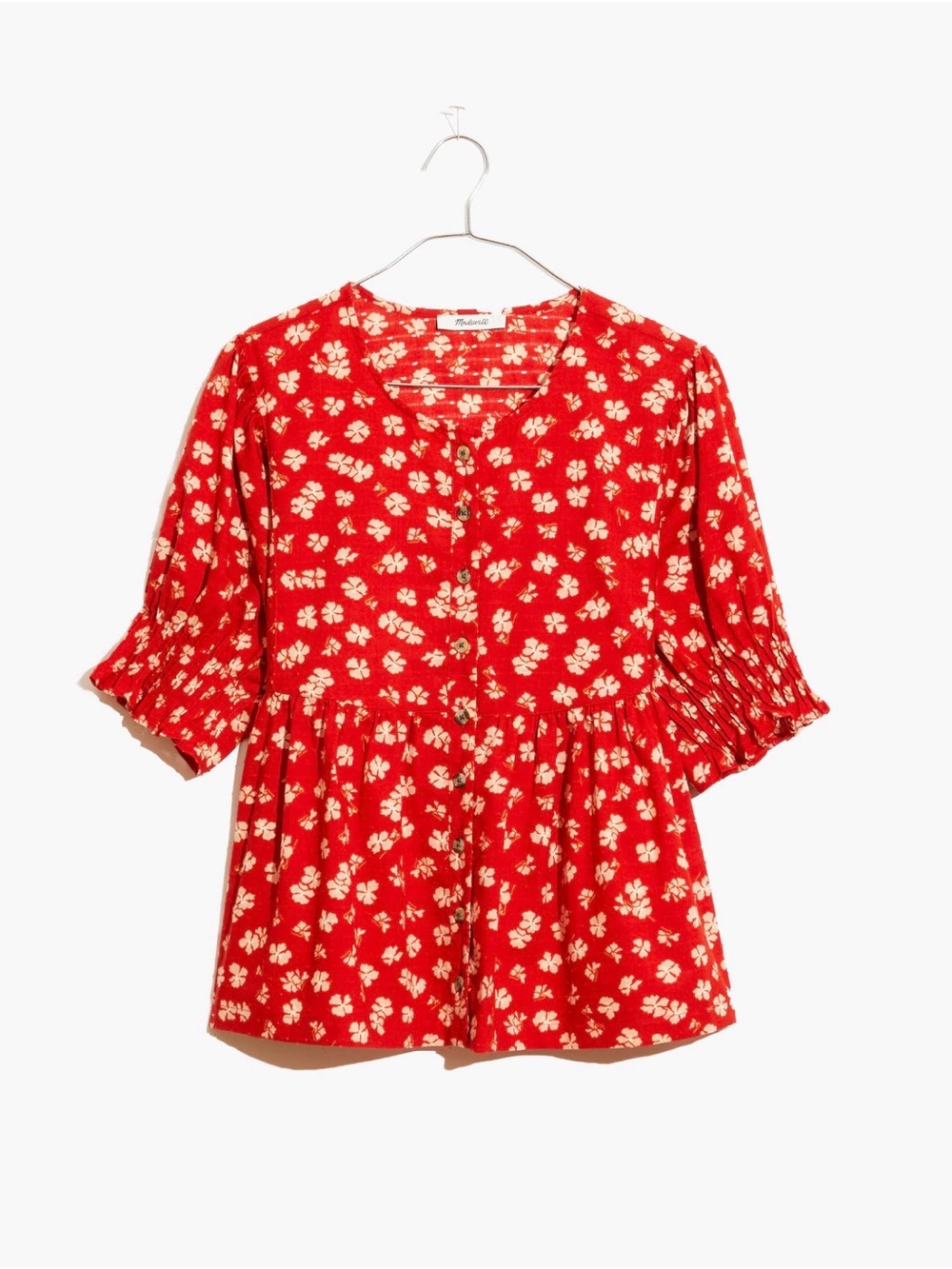 Madewell Puff Sleeve Hibiscus Top